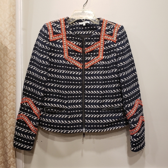 Rebecca Minkoff Woven Zipper Crop Blazer - Sz 2 US - Picture 2 of 12